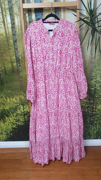 AUGUSTINE (LN) Pink floral maxi shirt dress! 16