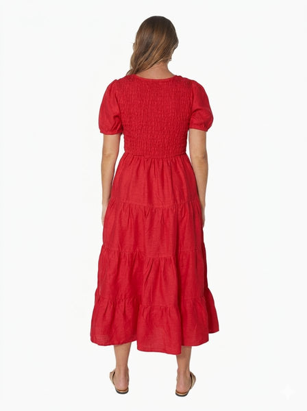 STELLA + GEMMA (LN) "Luna" shirred linen dress! 14-16