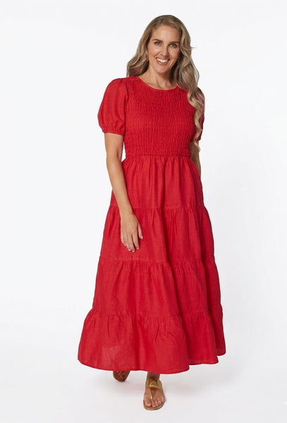 STELLA + GEMMA (LN) "Luna" shirred linen dress! 14-16