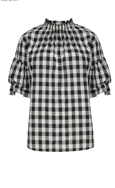 MOOCHI "Ruffed" linen cotton check shirt! 8-10