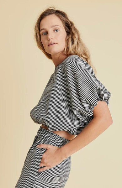 HEJ-HEJ - Gingham linen bubble crop top! 8-16