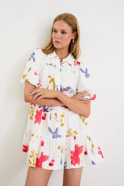 BY ROSA "Dahlia" cream poppy floral tiered shirt dress! 14