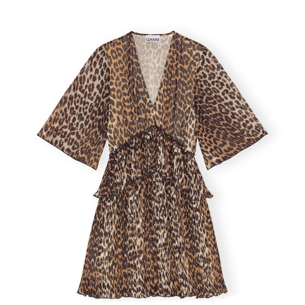 GANNI (LN) Leopard pleated georgette  mini dress! 8