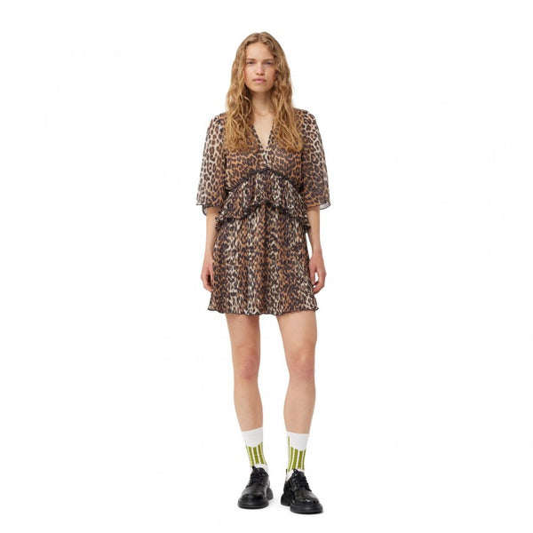 GANNI (LN) Leopard pleated georgette  mini dress! 8