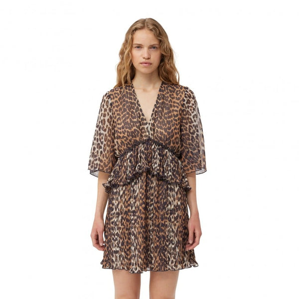 GANNI (LN) Leopard pleated georgette  mini dress! 8