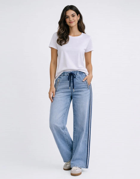 ITALIAN STAR - Glam track navy stripe jean! 14