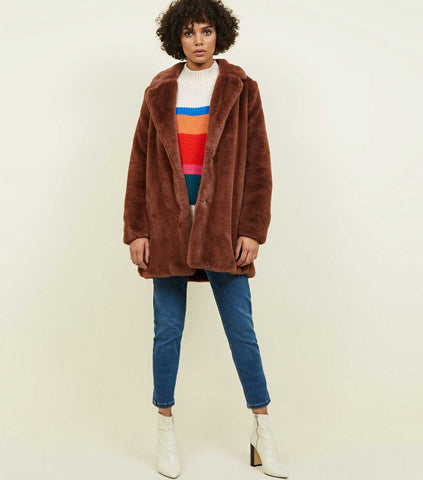 NEW LOOK (LN) Rust faux fur longline coat! 12