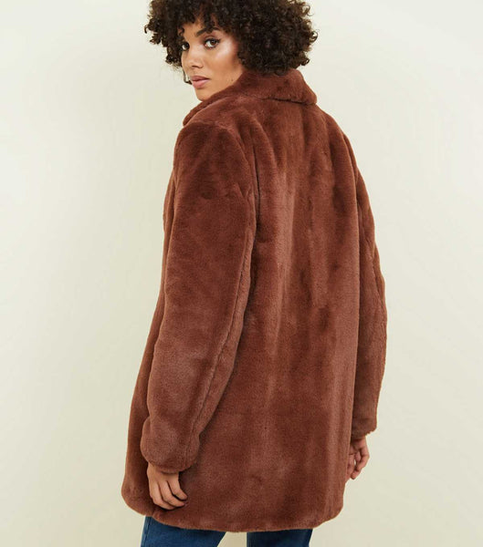 NEW LOOK (LN) Rust faux fur longline coat! 12