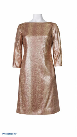 TAHARI (BN) Gold snakeskin sequin dress! 10
