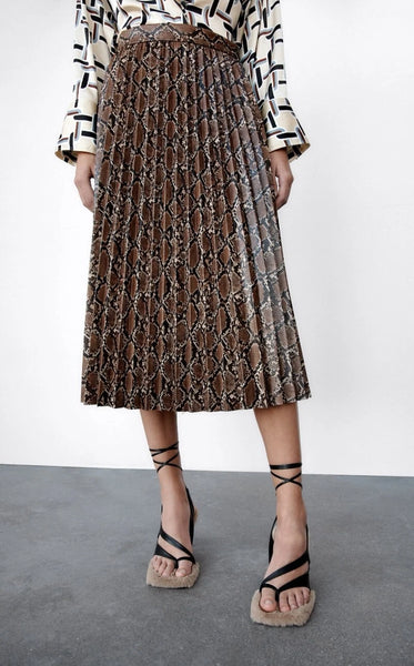 ZARA - Snakeskin faux leather pleat midi skirt! 16