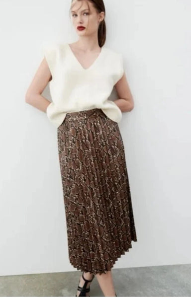 ZARA - Snakeskin faux leather pleat midi skirt! 16