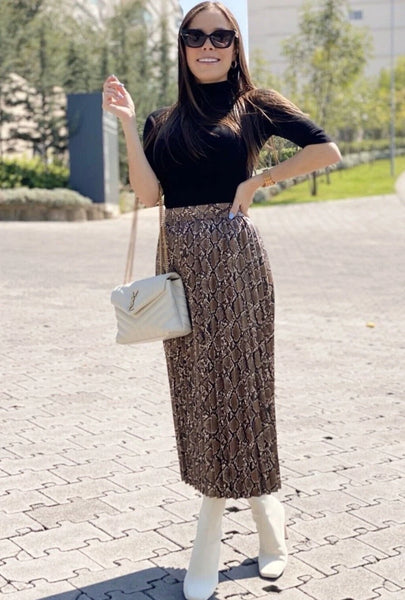 ZARA - Snakeskin faux leather pleat midi skirt! 16