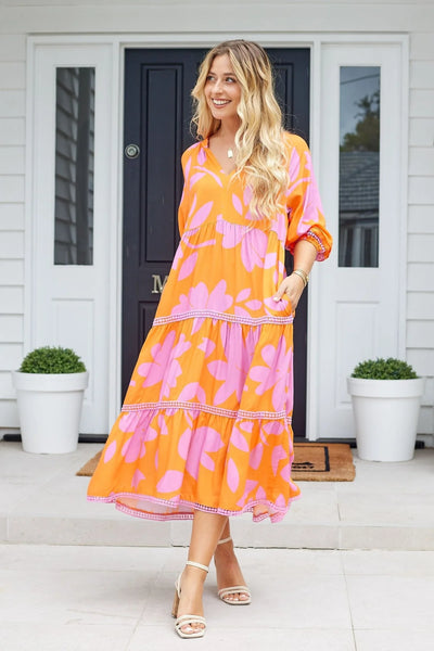 JOOP & GYPSY - Simmy midi dress - Orange/lilac! 14-16