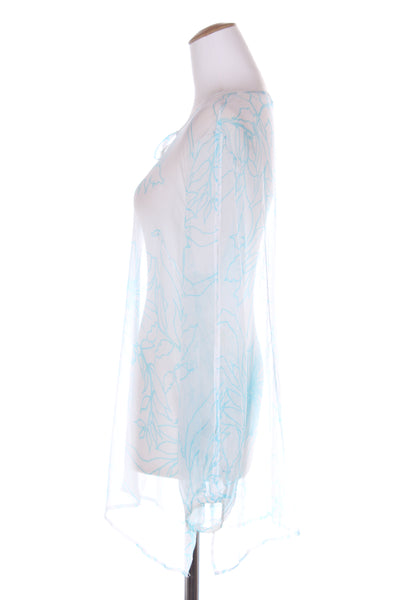 HAUBER - Aqua floral print silk chiffon top! 14