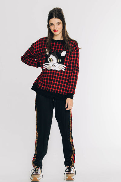 DAVID POND - Kitty applique plaid sweater! 12